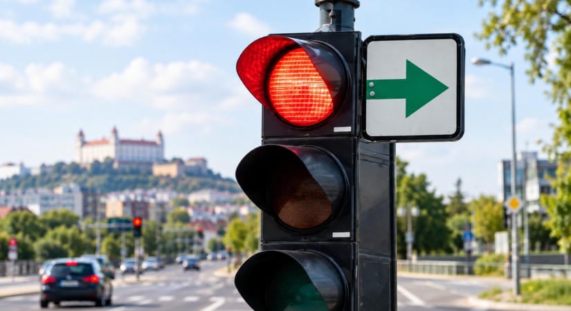 Piros a lámpa, mégis továbbmehet? Ez a furcsa zöld nyíl sok magyar autóst is meglephet Szlovákiában