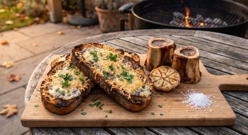 Füstölt velős-fokhagymás pirítós a grillen