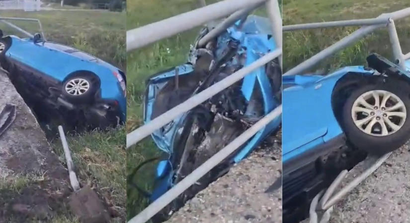 Horror baleset Csurgó közelében - korlátnak csapódott egy autó, a fémrúd átszúrta a szélvédőt