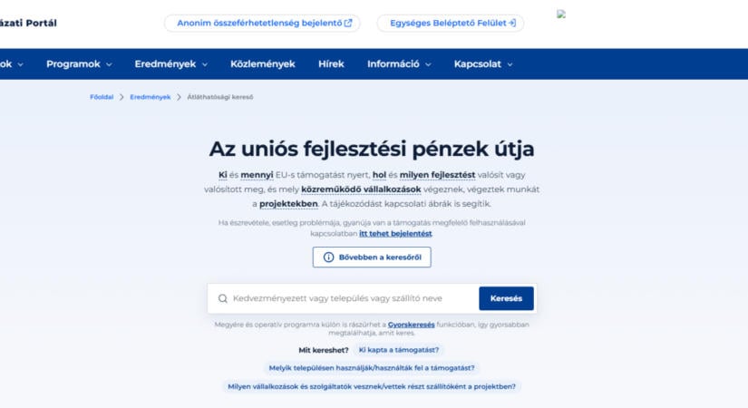 Itt a kormány új felülete, pár kattintással bárki megtudhatja, hova mentek az uniós pénzek