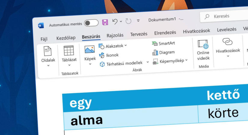 Szövegből táblázat a Wordben, villámgyorsan