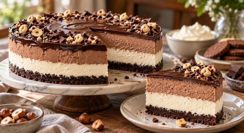 Sütés nélküli nutellás torta mascarponéval, két krémréteggel