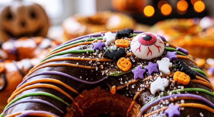 Halloween-i csokoládés-narancsos „pókháló” fánk recept