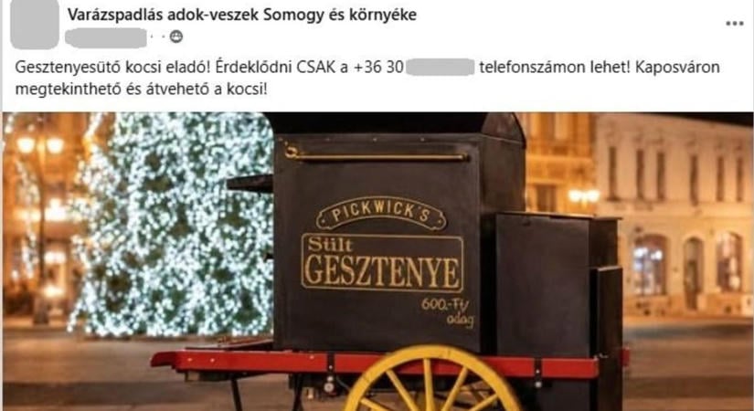 Eladó Kaposvár kedvenc gesztenyeárusának kocsija – egy egész város szívéhez nőtt