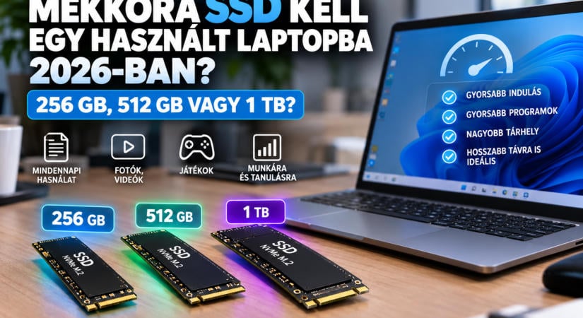 Mekkora SSD kell egy használt laptopba 2026-ban? – 256 GB, 512 GB vagy 1 TB?