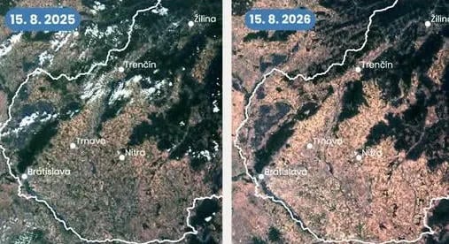 A Szlovákiában uralkodó szárazság már a világűrből is látható. Egész területek barnultak el