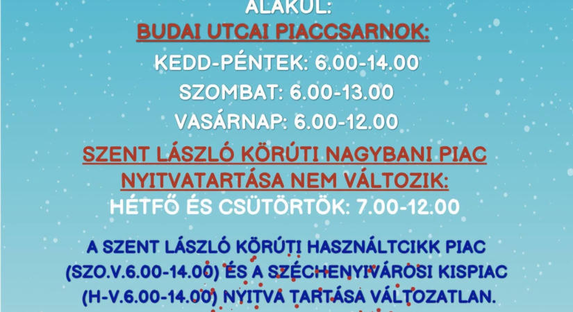 2026. szeptember 1-től életbe lép a kecskeméti piacok téli nyitvatartása