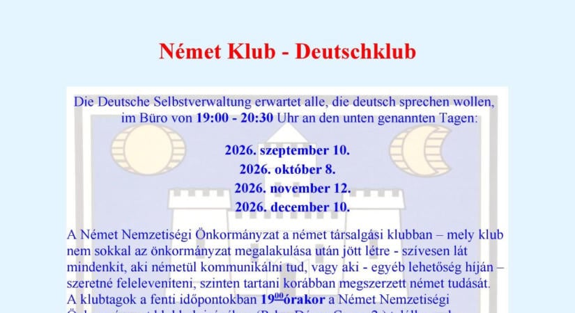A német klub foglalkozásaira invitálnak