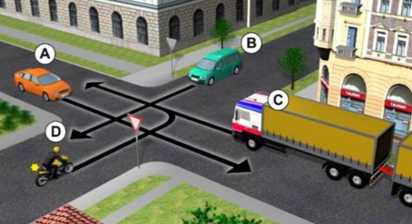 Motoros, kamion és két autó – ha ezt a KRESZ-tesztet elrontod, akkor inkább gyalogolj
