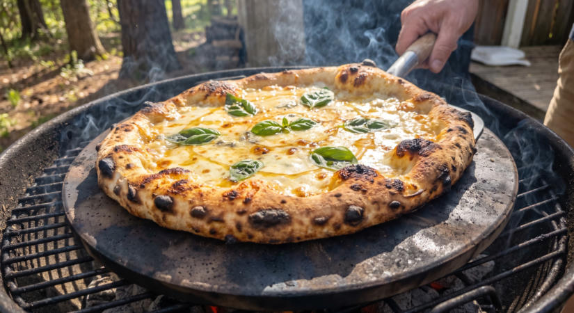 Négysajtos grillpizza, mézzel meglocsolva