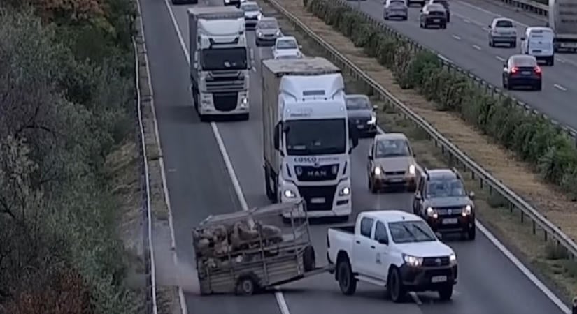 Állatokkal megrakott utánfutó fordult keresztbe az autópályán – videó
