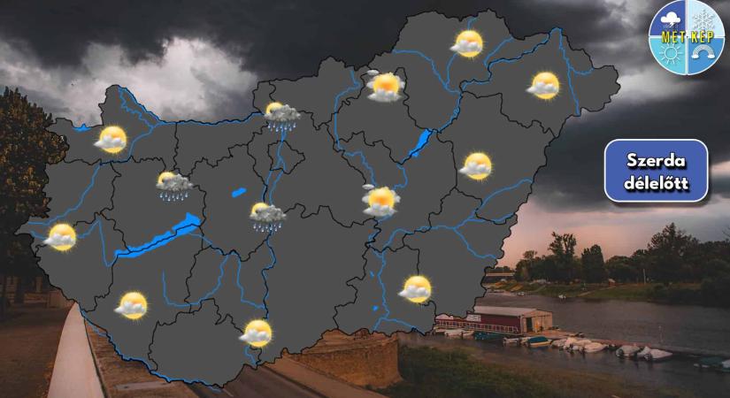 Szerdán elszórtan alakulhatnak ki záporok, zivatarok