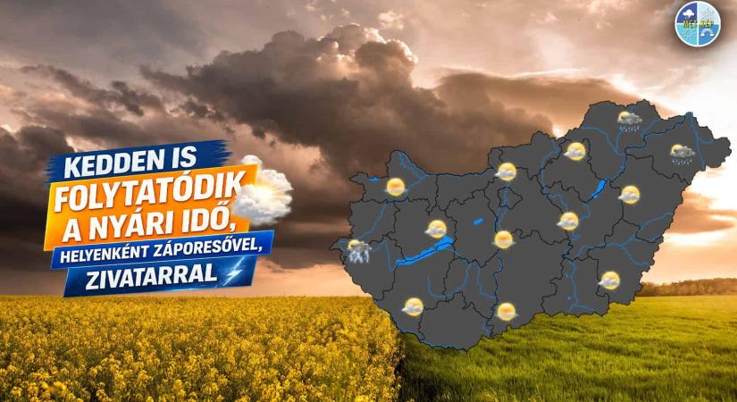 Kedden is folytatódik a nyári idő, helyenként záporesővel, zivatarral