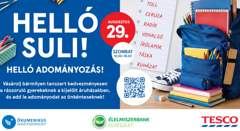 Augusztus 29-én tanszerekkel támogathatjuk a rászoruló gyermekeket az esztergomi Tescoban