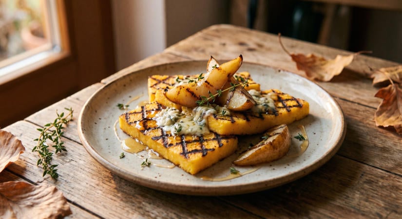 Grillezett polenta gorgonzolával és körtével