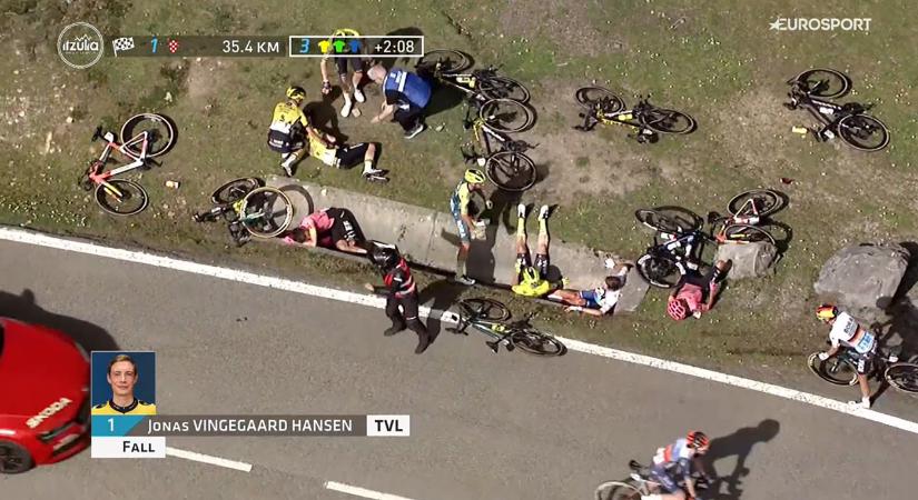 Súlyos bukás a baszk körversenyen, Vingegaard-t hordágyon vitték a mentőautóba