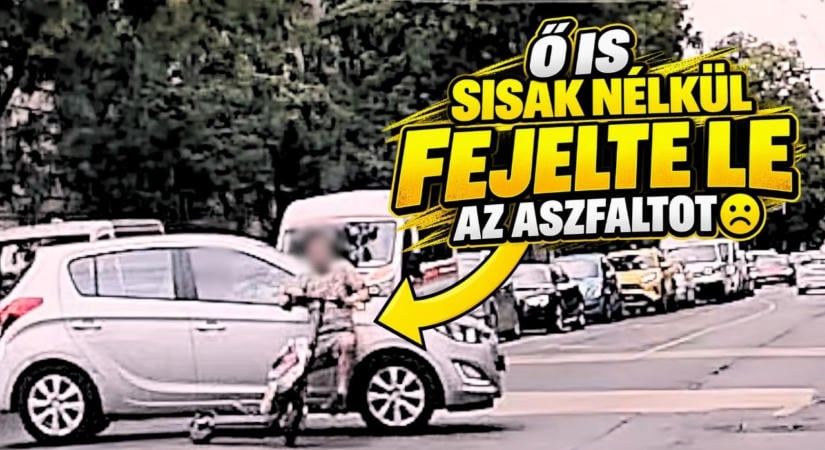 Ismét lefejelte a betont egy rolleres – Autó sodorta el, sisak nélkül zuhant az aszfaltra
