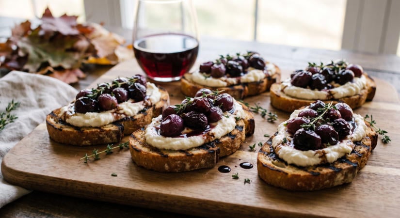 Grillezett bruschetta sült szőlővel és ricottával