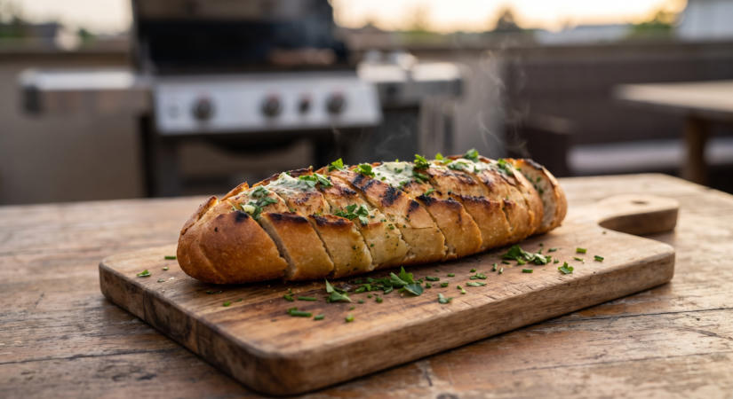 Grillezett fokhagymás, zöldfűszeres bagett