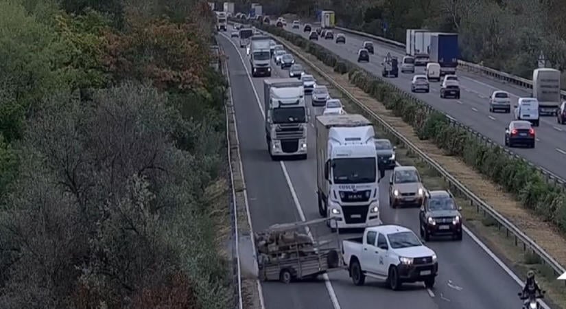 Végigsöpört a sávokon az állatszállító utánfutó, korlátnak csapódott a pickup