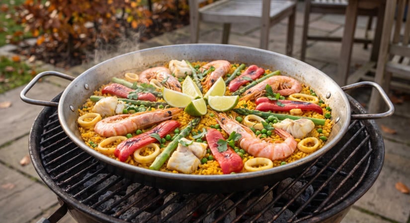 Tenger gyümölcsei paella a grillen