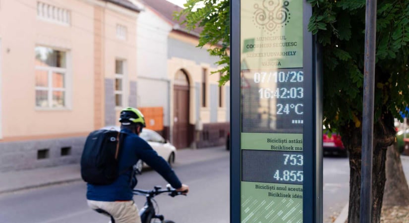 Kerékpáros számlálóoszlopokat helyeztek üzembe Székelyudvarhelyen