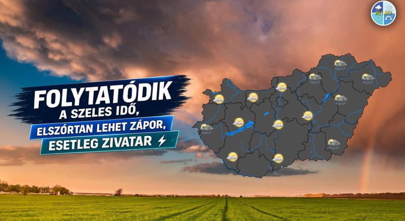 Folytatódik a szeles idő, elszórtan lehet zápor, esetleg zivatar