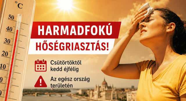 Harmadfokú hőségriasztás lép életbe csütörtöktől az ország egész területén