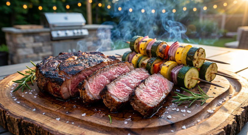 Füstös ribeye nyári tökkebabbal - reverse sear a rácson