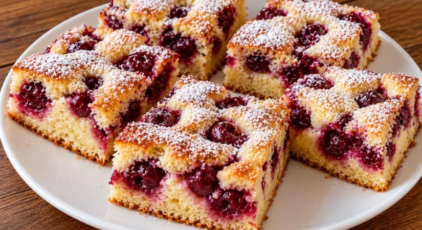 Meggyes piskóta, puha és omlós tésztával