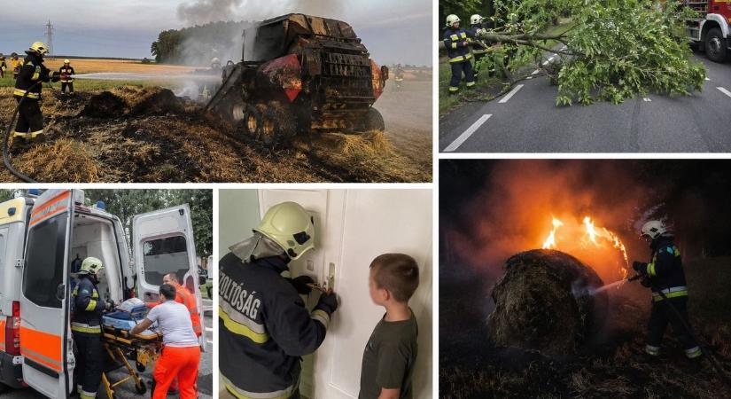 Lángoló bálázógép, égő körbálák és egy szobába zárt gyermek – Mozgalmas hétvégéjük van a zalai tűzoltóknak