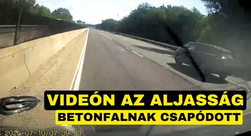 Betonfalnak csapódott az M3-ason a vétlen autós – a balesetet okozó sofőr elhajtott, a kamera mindent rögzített