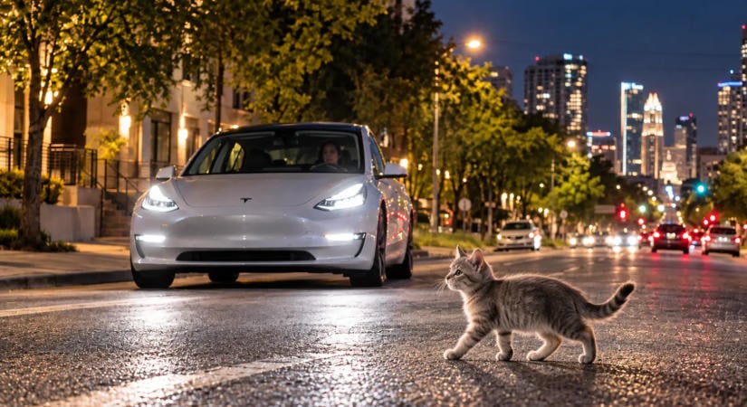Szürke cicák akasztják meg a Tesla robotaxiját