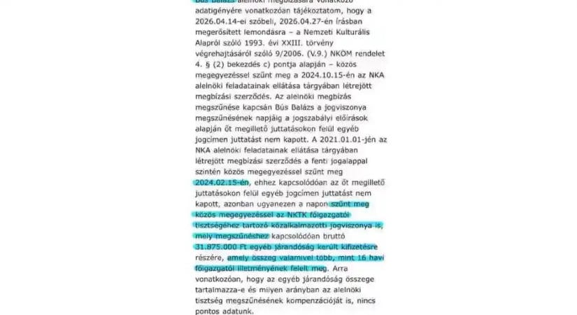 32 milliós végkielégítés után tért vissza az NKA alelnöki posztjára Bús Balázs Molnár Áron szerint