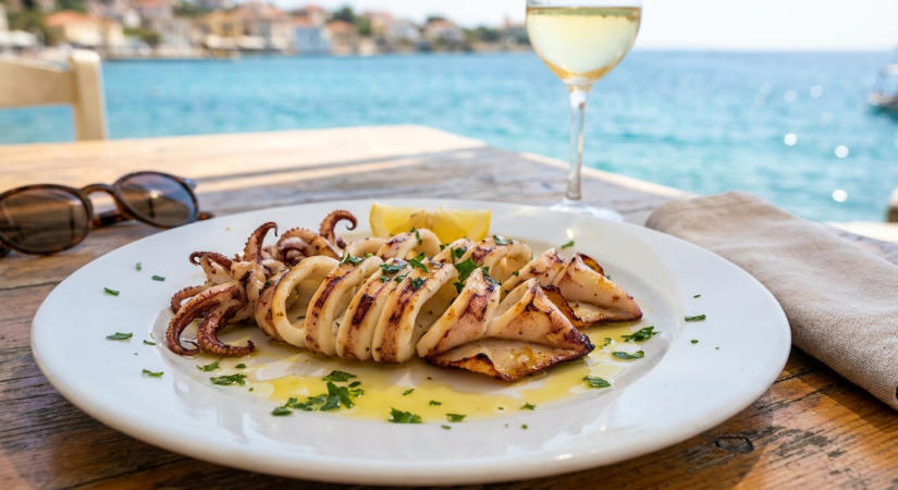 Grillezett tintahal fokhagymás-citromos olajjal - mediterrán nyárvég a rácson