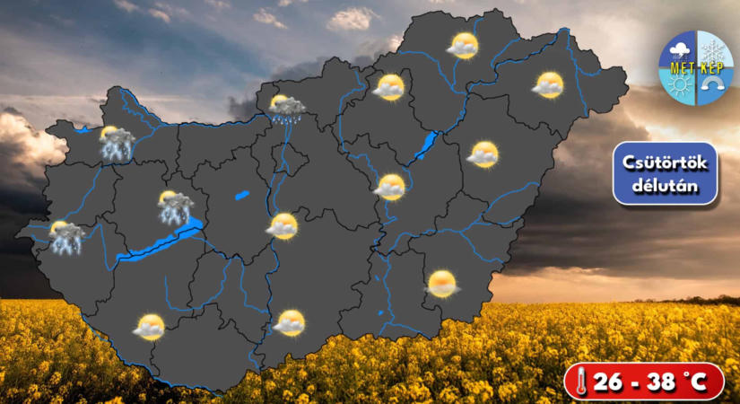 Visszatér a hőség, helyenként záporeső, zivatar is kialakulhat.