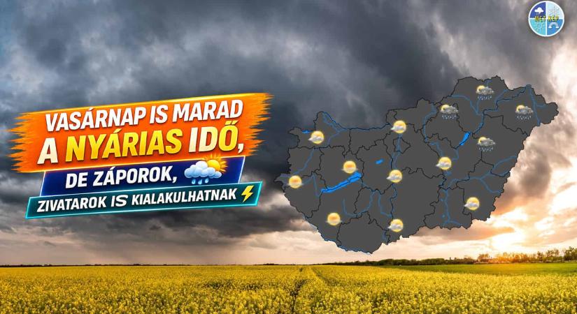 Vasárnap is marad a nyárias idő, de záporok, zivatarok is kialakulhatnak