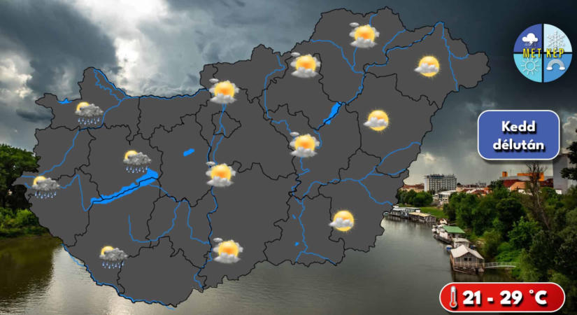 Kedden is számíthatunk záporesőre, egy-egy zivatarra