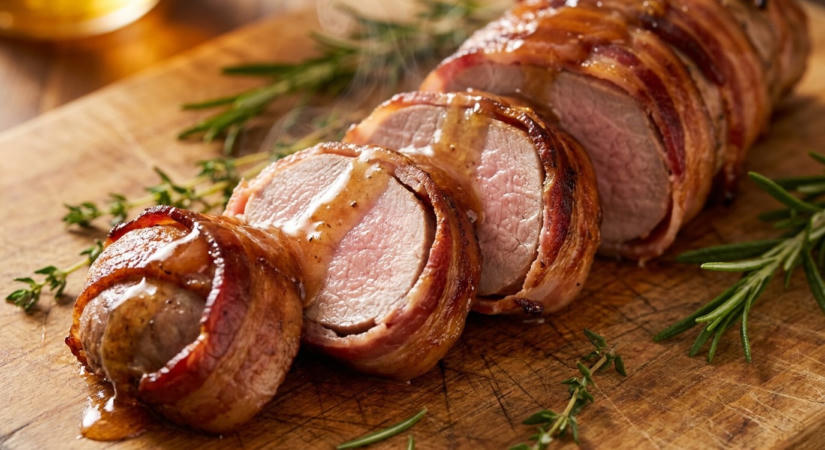 Baconbe tekert sertésszűz juharszirupos vajjal