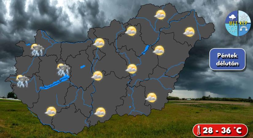 Péntek délután északnyugat felől növekszik a záporok, zivatarok esélye