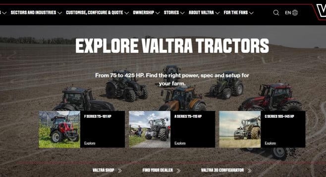 Egyszerűbb traktorválasztás és konfigurálás az új Valtra weboldalon