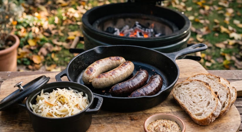 Grillezett hurka almás párolt káposztával