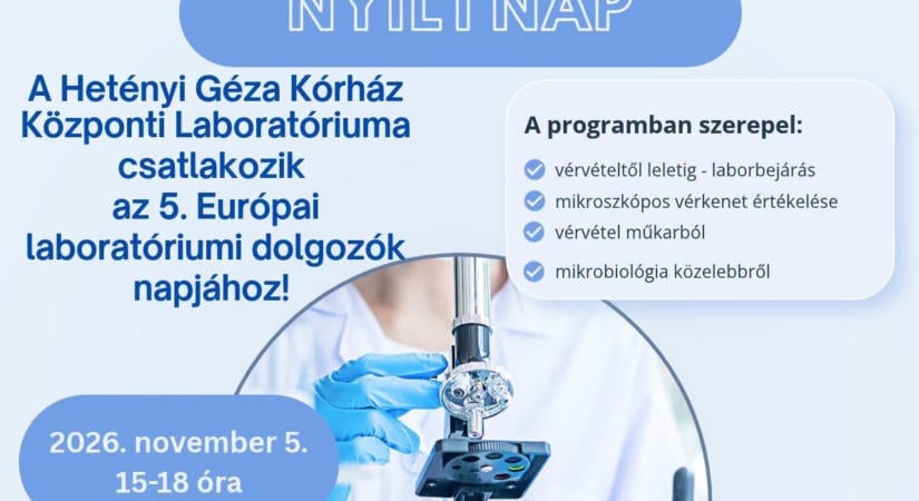 A vérvételtől a leletig: nyílt napot tart a szolnoki Hetényi kórház laboratóriuma