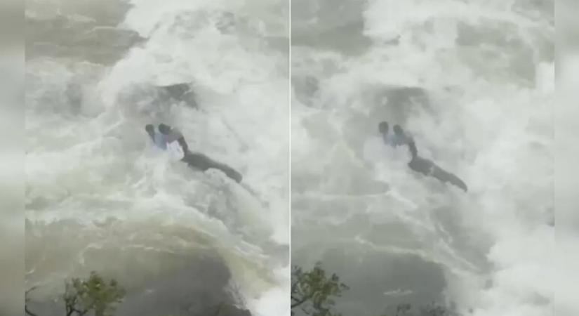 Vízesés közepén rekedt két egyetemista, egy sziklán küzdöttek az életükért – videó