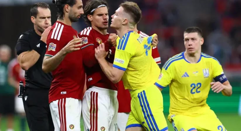 Balhé a Puskás Arénában: egymásnak estek a magyar és az ukrán játékosok, tárgyak repültek a lelátóról