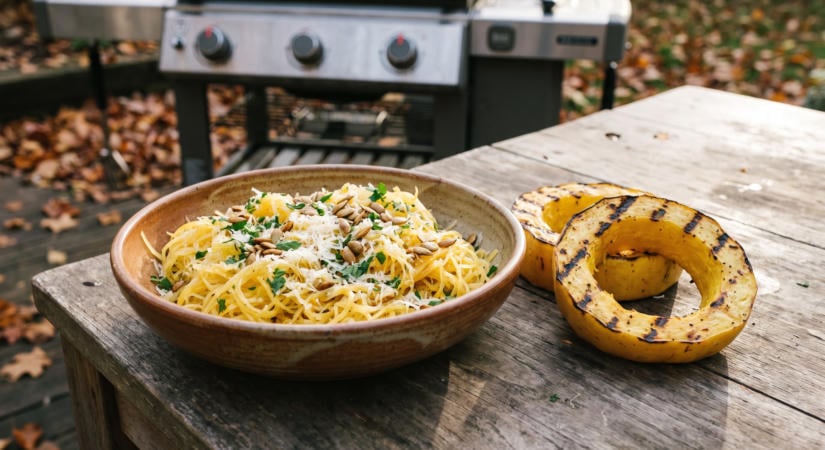 Grillezett spagettitök fokhagymás-parmezános vajjal