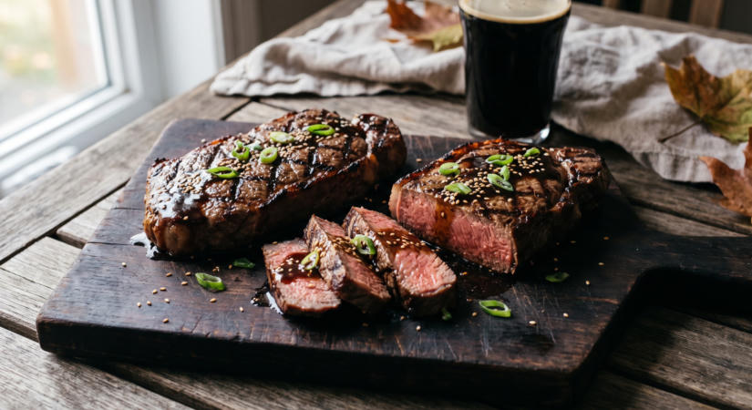 Barna sörben pácolt hátszínsteak szezámos mázzal