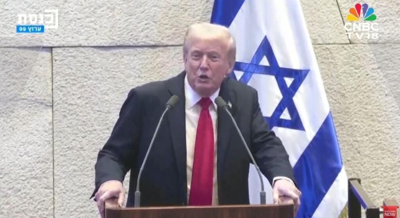 Trump az Irán elleni győzelmet méltatta és Netanjahut nagy vezetőnek nevezte a Knesszetben