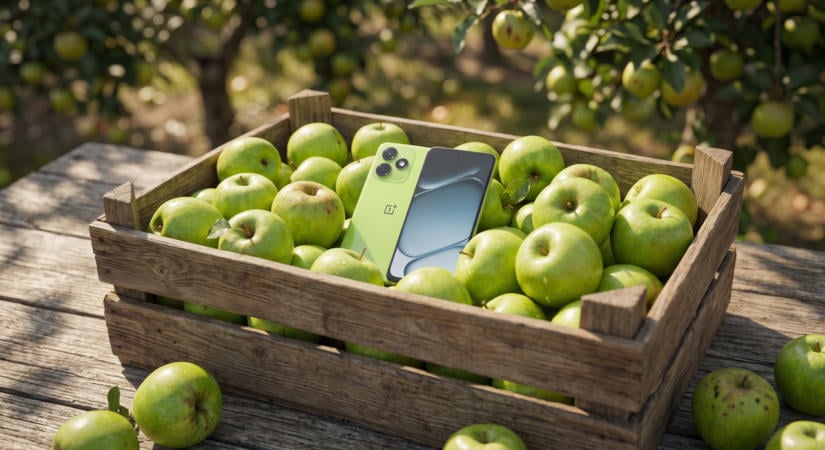 Zöldalmának öltözött egy alsó polcos OnePlus
