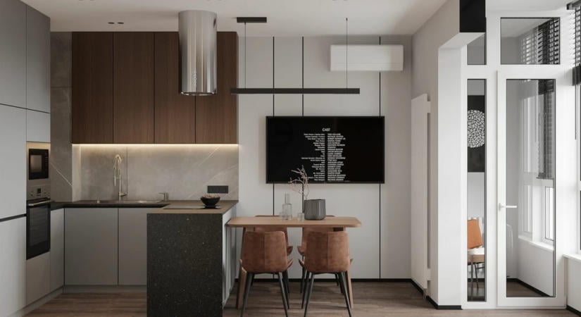 45 m²-es lakótelepi legénylakás, ahol a férfias stílus egy stílusos gardróbszobával találkozik